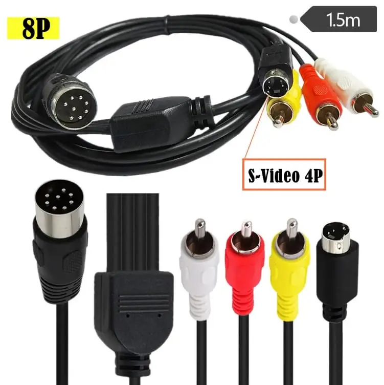 Din 8pin to Mini DIN4Pin 3RCA Cable TV Data Cable Adapter 1.5M AV DV S-VIDEO Audio Video Extension Male Wire for DVD HDTV VCR CD