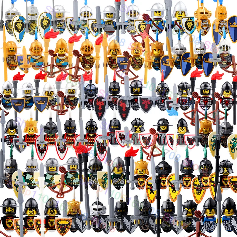 Medieval Military Roman Soldiers Figures Accessories Castle Teutonic Knights Spartan Building Blocks Sword Bricks Toys 9808 view 4