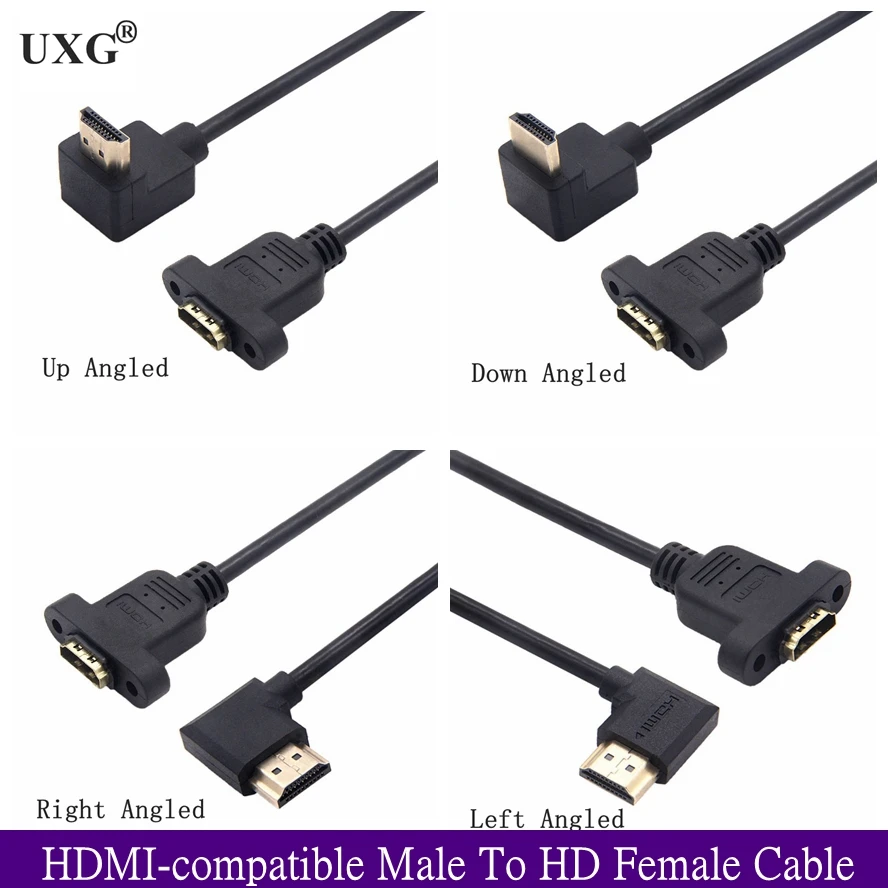 90 270 Degree HDMI-compatible A 1.4 19pin Male To HD A Type Female Extension Cable With Screw Hole Can Lock Panel Mount Cable