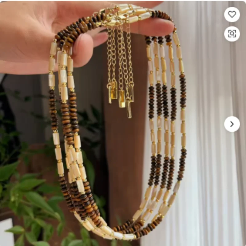 New Arrival Tiger Eye Calculate Beaded Necklace for Women Fashion INS Style with Stainless Steel Adjustable Shell Necklace Gift