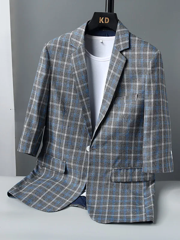 

Повседневный мужской пиджак в клетку приталенного кроя, деловой повседневный стиль, из полиэстеровой смеси, летняя модная верхняя одежда для молодежи