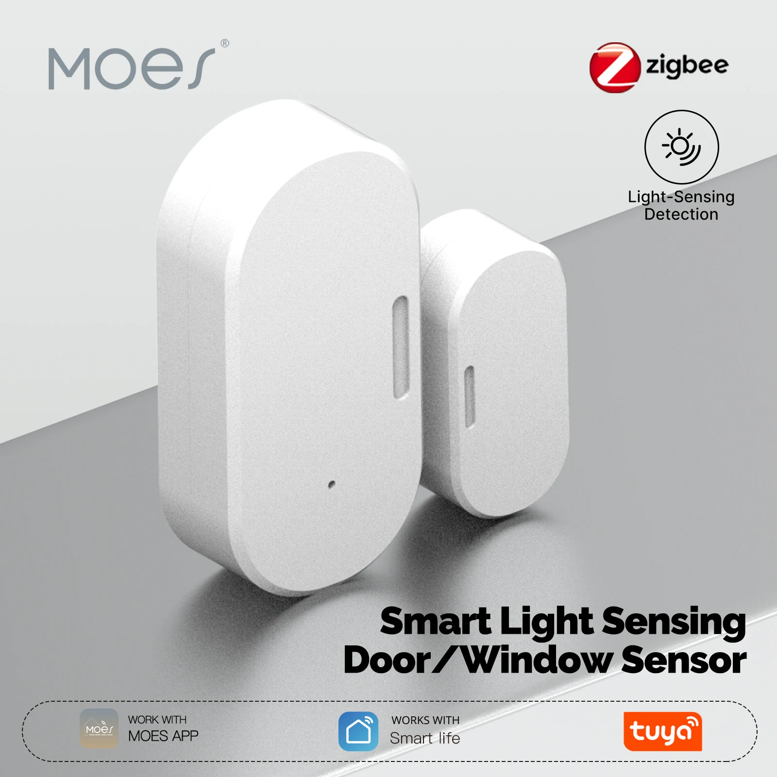 MOES Tuya Zigbee Smart Light-Sensing Door/Window Sensor, Wireless Open/Close APP Alert & Light Detection, Home Security