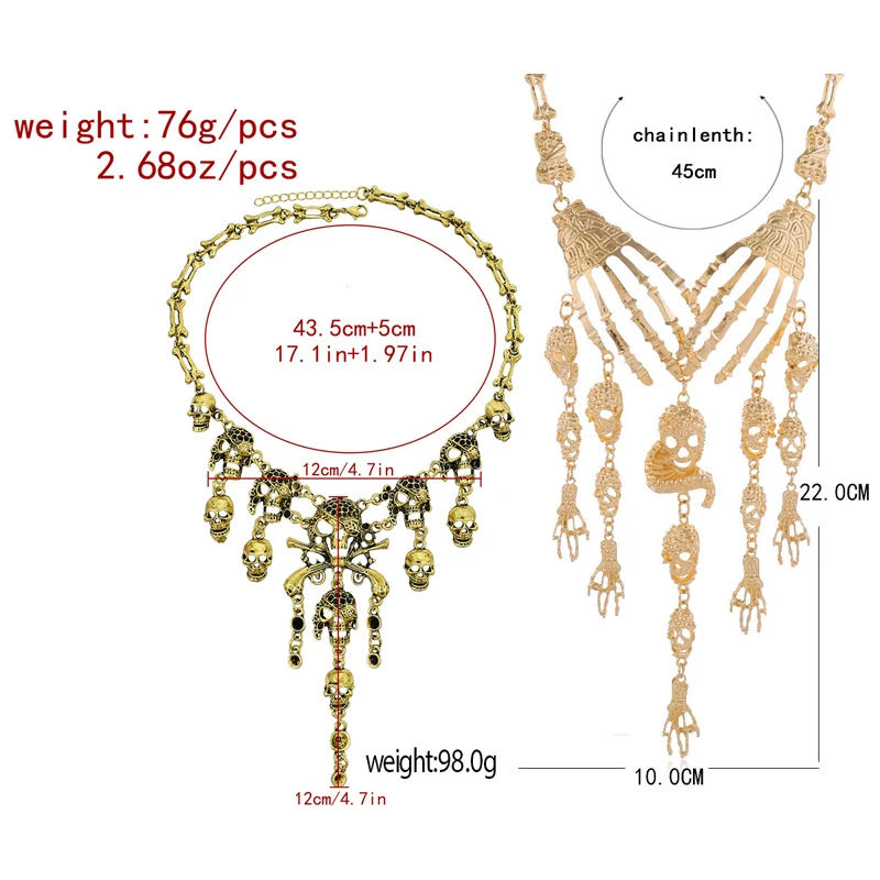 Halloween Jewelry Exaggeration Skeleton Necklace Choker for Women Horro Party Cosplay Tassel Skull Bones Charms Necklaces Gifts