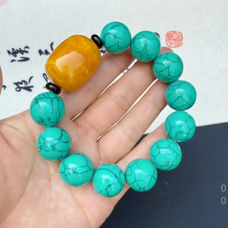 single-loop amber barrel  high-quality porcelain turquoise Buddhist bead bracelet  Tibetan-style turquoi