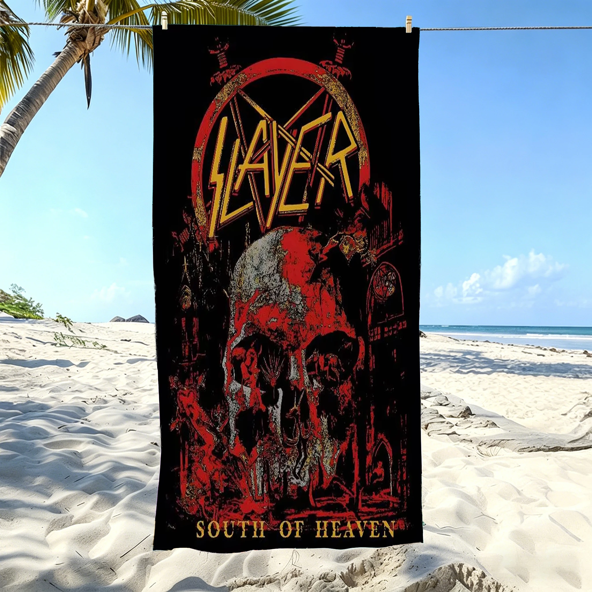 Slayer South Of Heaven Beach Towel Microfiber Quick Dry Old School Heavy Metal Bath Towel For Pool Beach Travel Metal Fans Gift