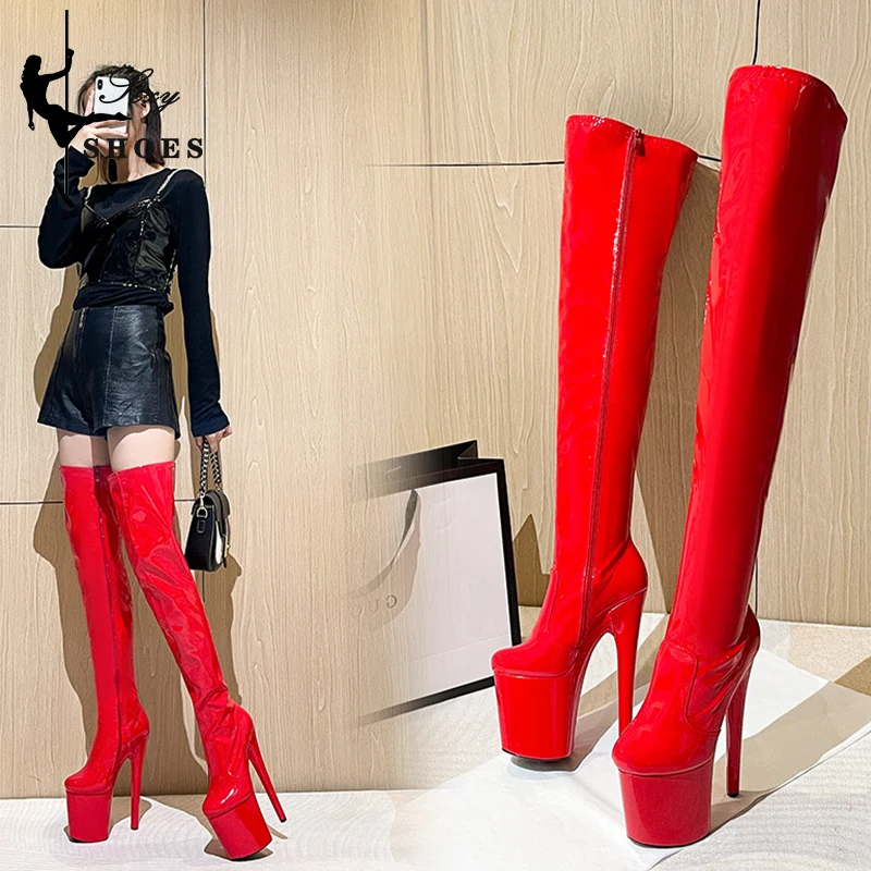 

Botas Femininas 2023 New Motorcycle Women Boots 20CM High Heels Over The Knee Boots Fashion Female Shoes Side Zip large Size 43