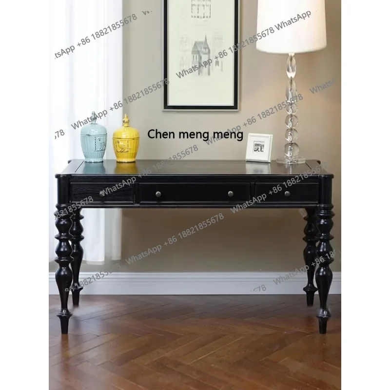 X مكتب من الخشب الصلب، مكتب من خشب البلوط الأسود القديم، دراسة منزلية، مكتب كمبيوتر #2