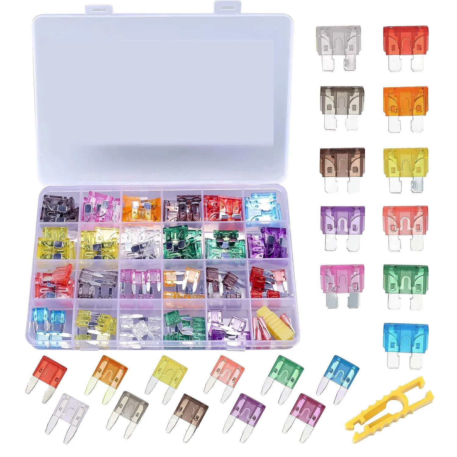 120-teiliges Auto-Sicherungs-Sortiment-Set, Flachsicherungen für Automobile mit Clip, 2 A–40 A, Sicherungsset für Wohnmobile, Autos, LKWs, Motorräder, Wohnmobil, SUV