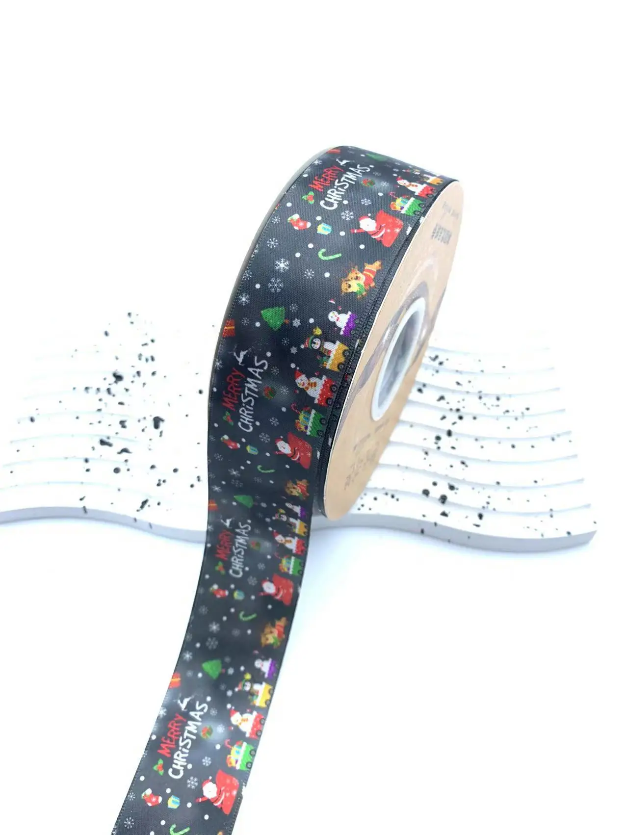 4cm 48/96/144Yard Christmas ribbon full printing colorful Xmas cute icons satin ribbons f DIY handcraft gift Barto Badge ribbon