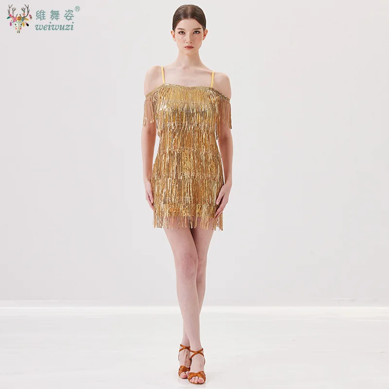 

Одежда для латинских танцев для женщин, платья с блестками и кисточками на спине, вечерние платья для взрослых, тренировочная одежда для бальных танцев, танго, самбы, румбы