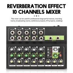 10-channel mixing console digital audio mixer stereo microphone mixer reverberation and 48v phantom power supply for live karaok