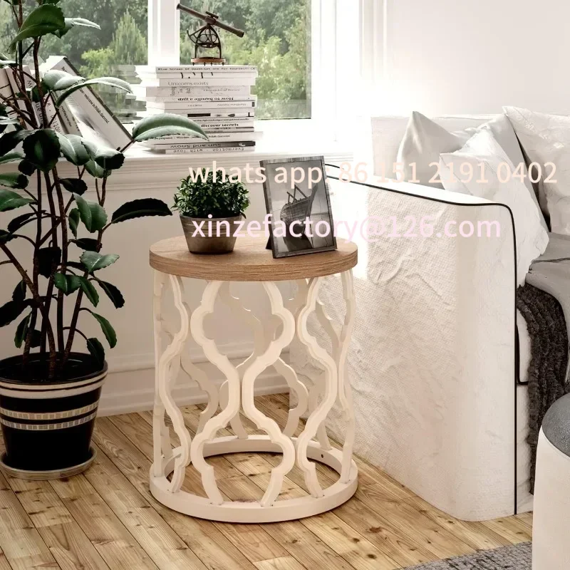 Anpassbare Retro Distressed Holz Seite Wohnzimmer Balkon Hause Lagerung Rack Couchtisch Runde Hohl Kreative Kaffee