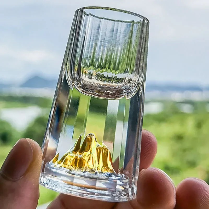 Japanese Sake Korean Soju Brandy Shot Glass, Crystal Liquor Vodka, Gold Mountain Wine Glasses, Spirits Gift