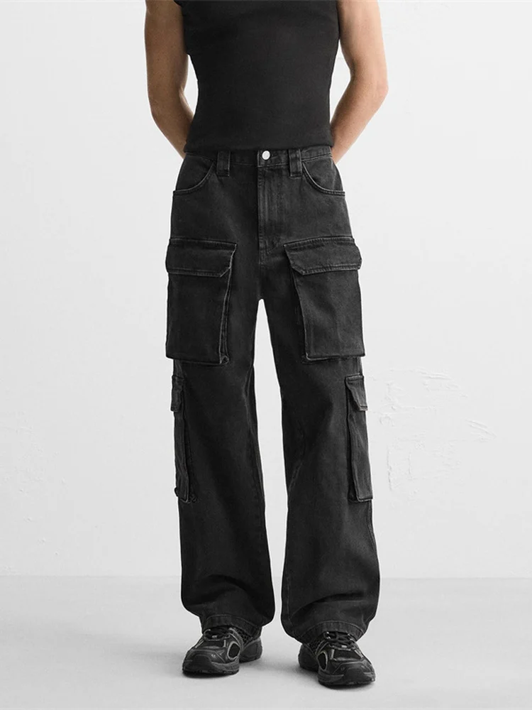 

Spring New Fashion Loose Casual Denim Jeans Men's Pocket Decorated Workwear Style Washed Denim Youth Popular Straight Leg Tro...