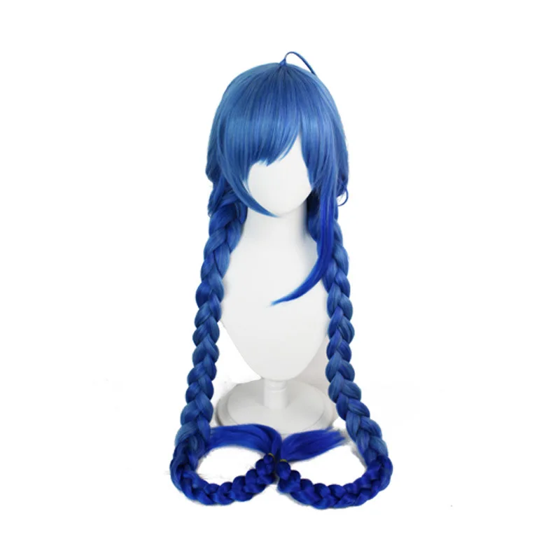 Blue Long Double Braids Cosplay Wig Synthetic Wig For Halloween Christmas Anime Party Costume