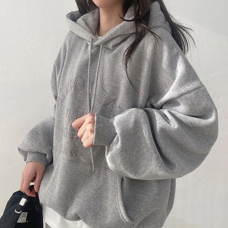 

Fashion Solid Oversized Sweatshirts Women 2023 Autumn Winter Korean Pocket Hooded Hoodies Woman Harajuku Loose Pullover Tops