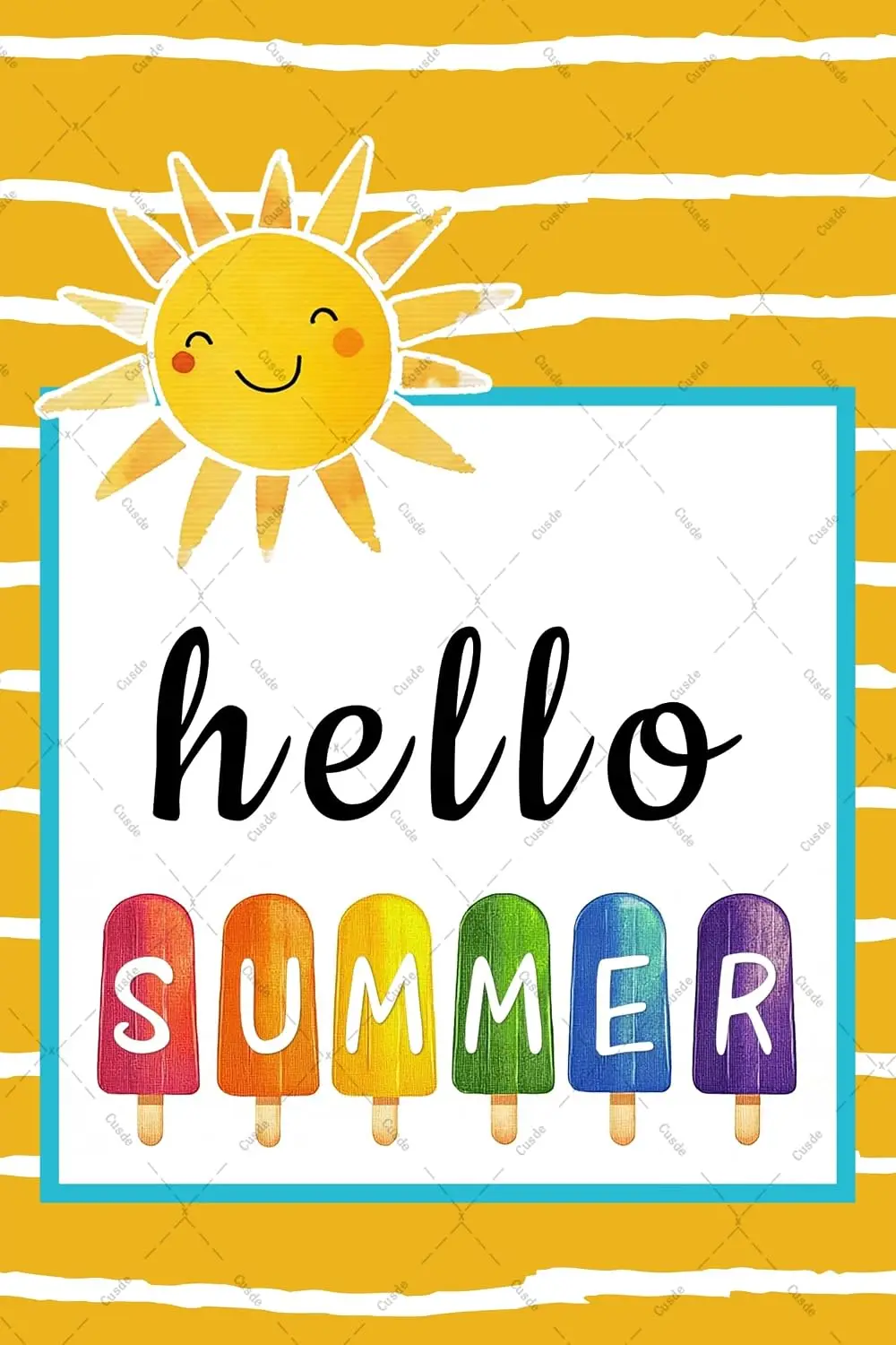 Hello Summer Garden Decor Metal Tin Signs Popsicle Sun Decoration Sunshine Decorations For Home Holiday Yard Outdoor Beach Party