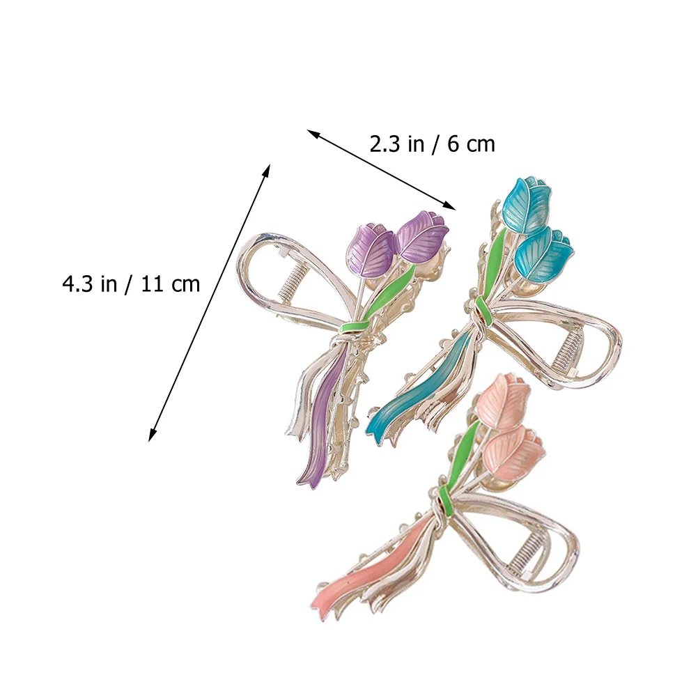 

3 Pcs Tulip Bouquet Clip Claw Clips Small Medium Decorative Metal Flower Accessories Women Hairstyles Thick Thin Hair Everyday