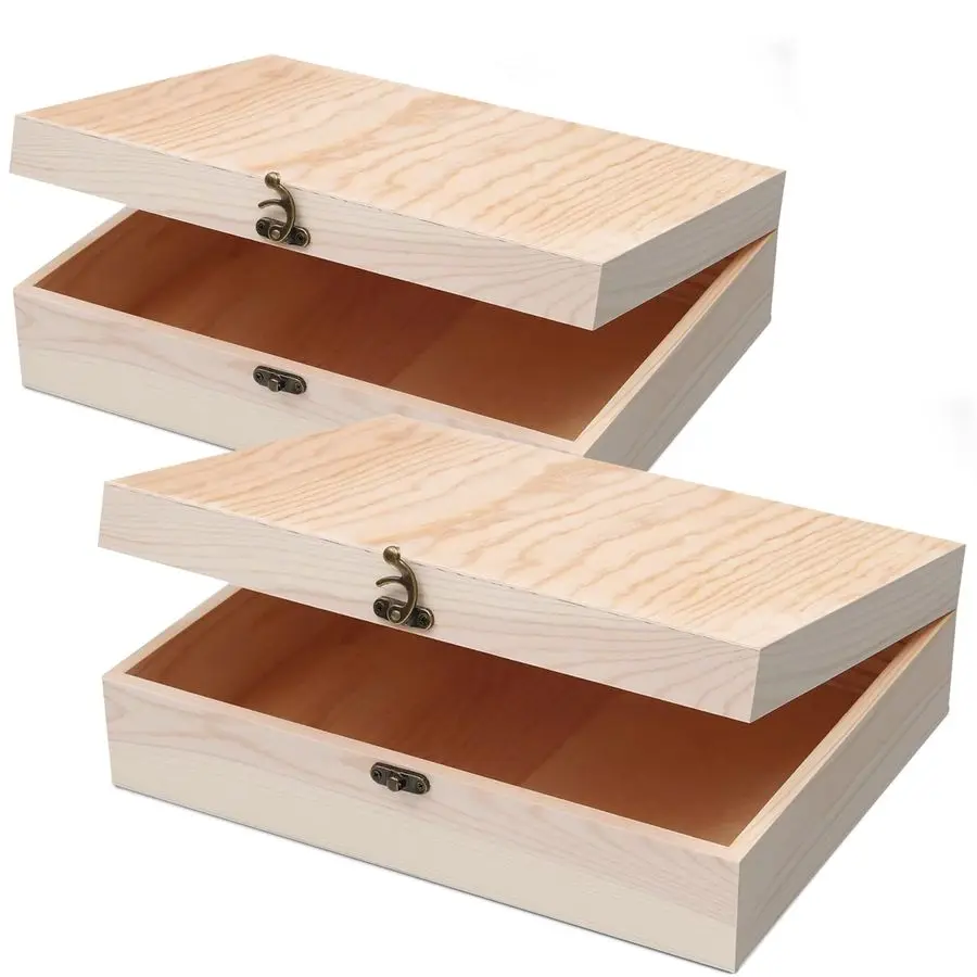Caja de madera sin terminar con tapa con bisagras para manualidades, almacenamiento DIY, joyería, caja de pino 12 x 9 x 3.35
