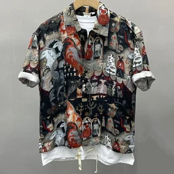 Estate uomo astratto contrasto di colore pittura Casual Graffiti Retro Vintage Beach camicia da uomo manica corta nastro