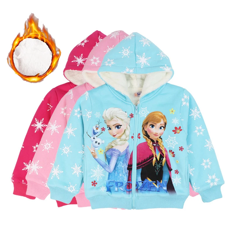 2023 New Girls Elsa Anna Jacket Winter Warm Coat Children Hooded Sportwear Kids Fleece Tops Long Sleeve Cartoon Clothing