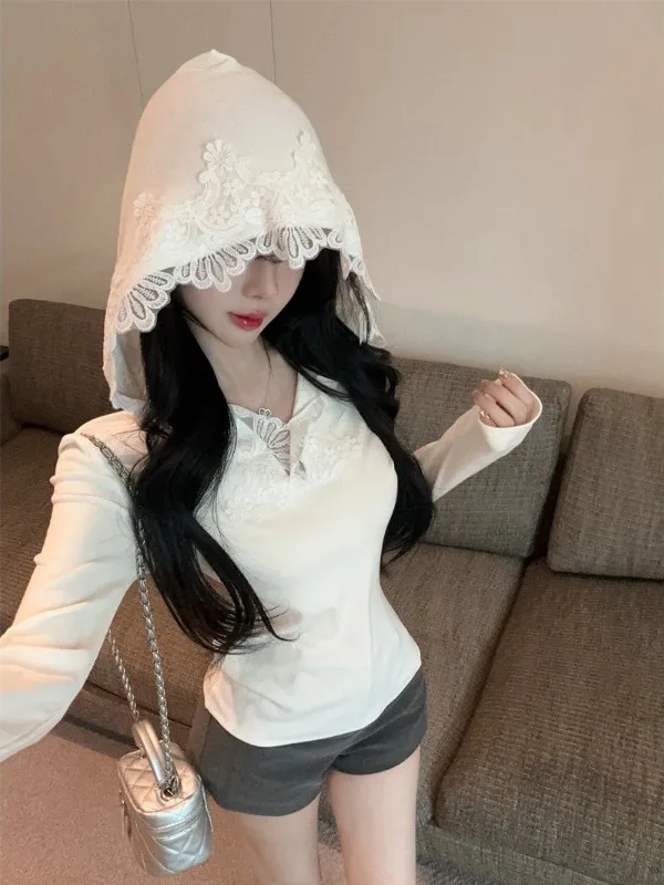 

Сексуальная кружевная футболка с длинным рукавом, женская облегающая модель, белый топ для коррекции фигуры, бренд Nicole Rose, осенняя коллекция