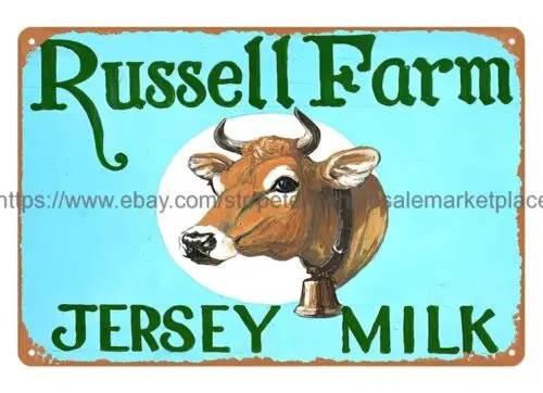 Russell Farm Jersey Milk cow dairy metal tin sign Cafe farm shop plaque sign