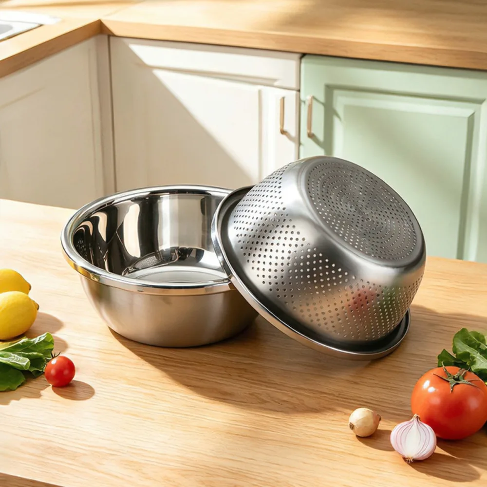 Durable 316 Stainless Steel Basin Fruit Vegetable Washing Colander Drainer Basket Rice Rinsing Container Home Kitchen