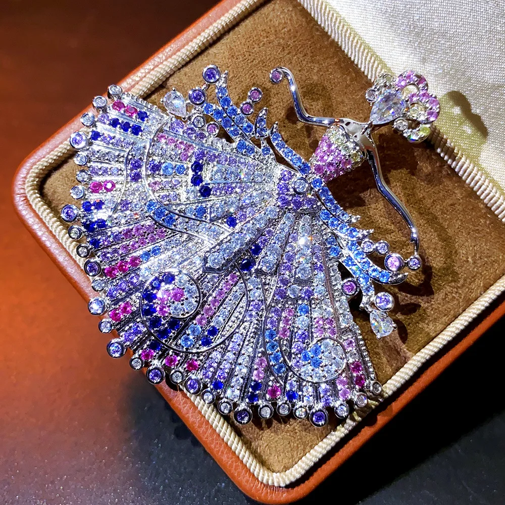 

Theatre Glamour Rainbow Gems Dancer Brooch Large Crystal Showgirl Figure Pin Roaring 20s Flapper Jewelry Women Vintage Accessory
