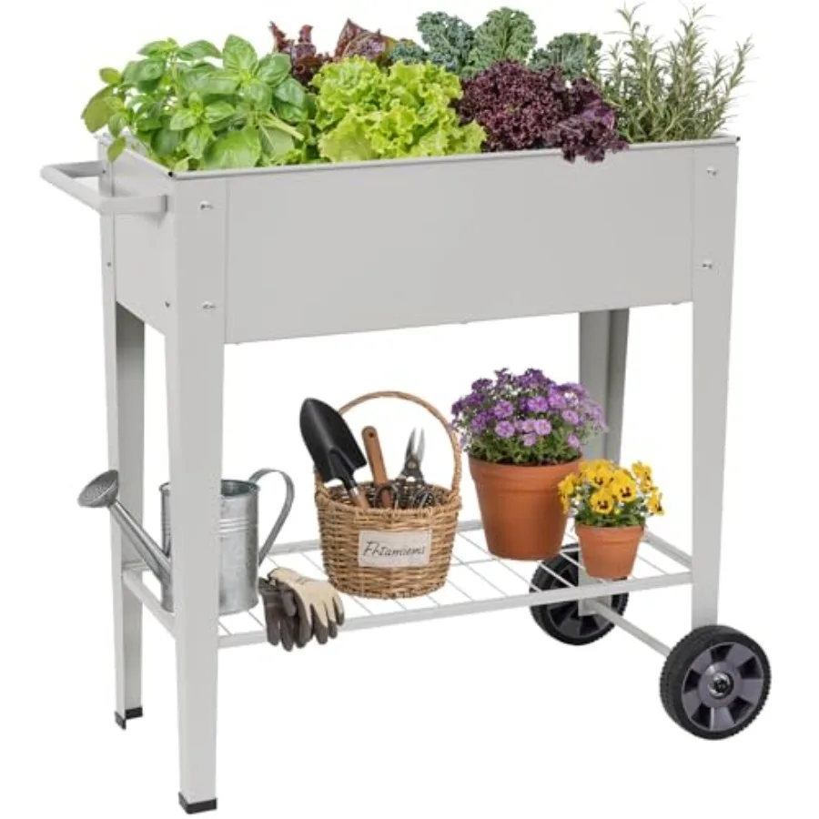

Elevated Raised Garden Bed with Legs- Galvanized Raised Beds for Gardening on Wheels Anti-Rust Steel Planter Box with Storage R
