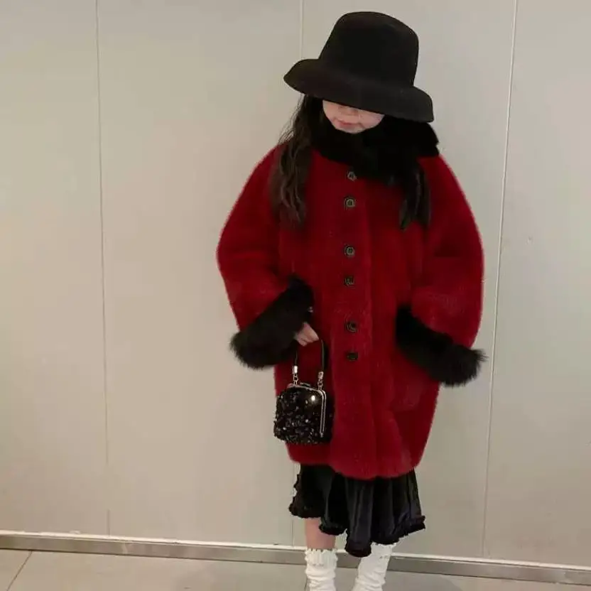 Autumn Winter New Children's Faux Fur Jacket Imitation Mink Fur Thicker Warm Fur Coat A4221