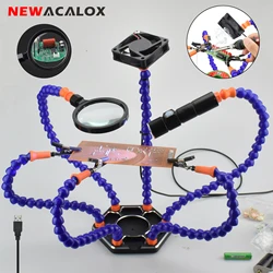 NEWACALOX Helping Hand Soldering Third Hand Soldering Tool PCB Holder with 3X Magnifier USB Smoke Exhaust Fan for Soldering