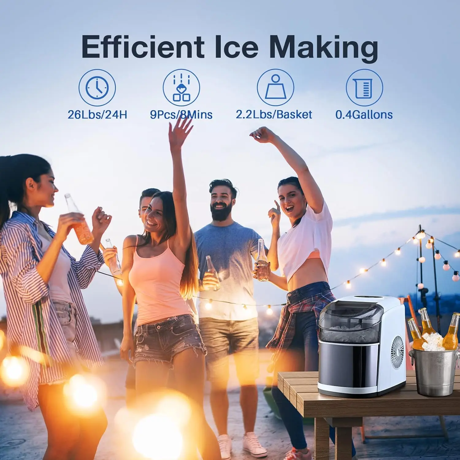 Ice Maker Countertop Machine with Self-Cleaning Function，26LBS in 24 Hours, 9 Ice Cubes Ready in 6 Mins, Compact Ice Cube Maker