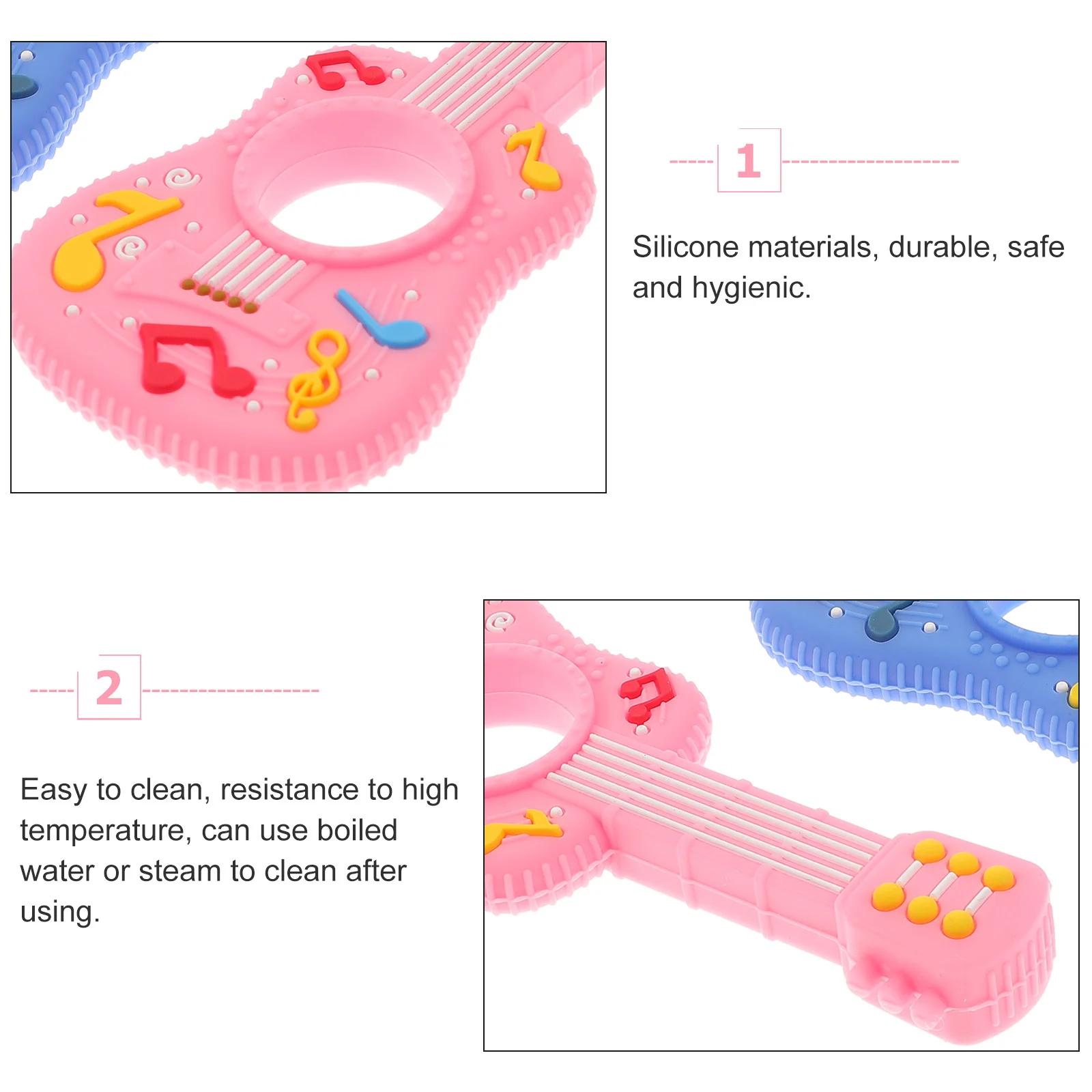 2 pezzi massaggiagengive infantile in silicone a forma di chitarra per alleviare l'inconforto della dentizione sviluppo sensoriale delle abilità motorie regalo per baby shower
