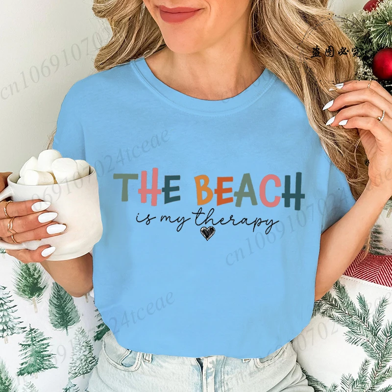 The Beach Is My Therapy Tshirt Cozy T-Shirt Men Women Travel Graphic T Shirts Harajuku Fashion Vintage T Shirt Unisex Streetwear