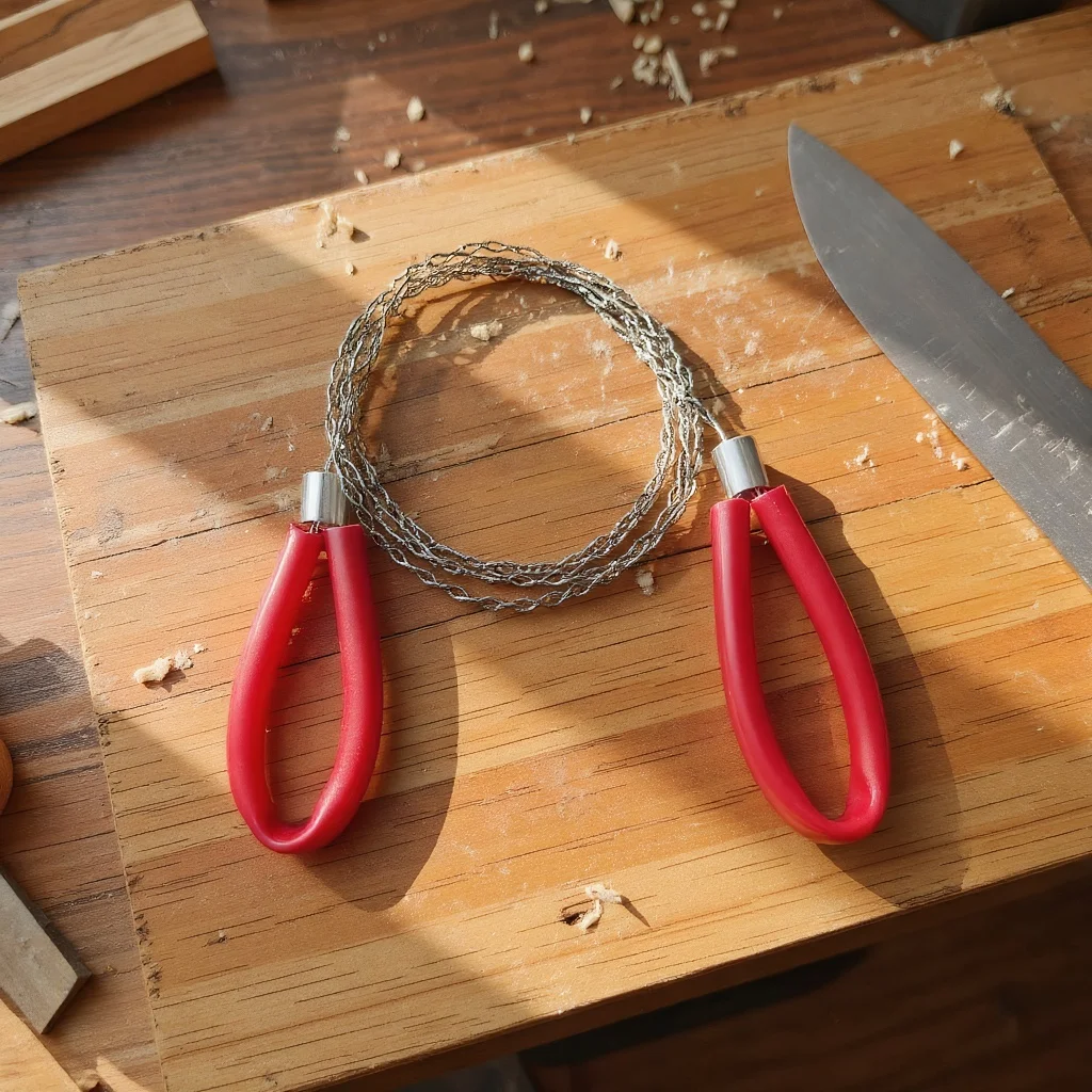 Stainless Steel Wire Saw with Leather Cover – Mini Hand-Pulled Survival Saw for Outdoor Camping