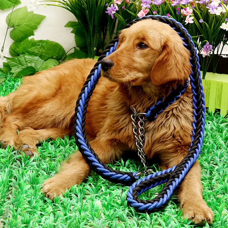 Double Strand Rope Large Dog Leashes Metal P Chain Buckle Contrast Colorful Pet Traction Rope Collar Set Firm 1.2m Length