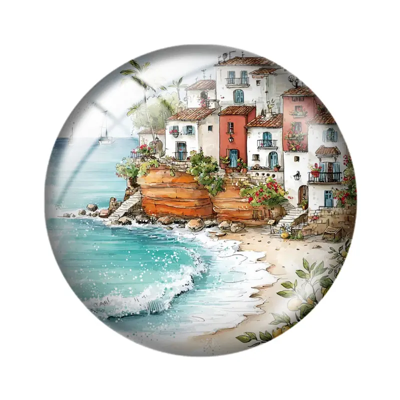 Watercolor Country Clipart 12/18/20/25mm glass cabochon  bracelet pendant rings for jewelry demo earrings back Making findings