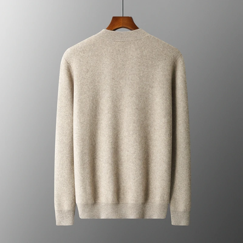 Autumn Winter 100% Merino Wool Thickened Sweater Men\'s Knitted Stand up Collar Cardigan Casual Business Long Sleeved Coat Jacket