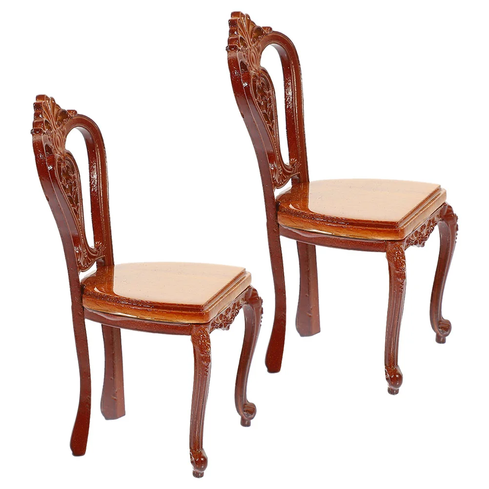 2 Pcs Decor Mini Back Chair Ornaments Vintage Baby House Miniature Furniture Retro