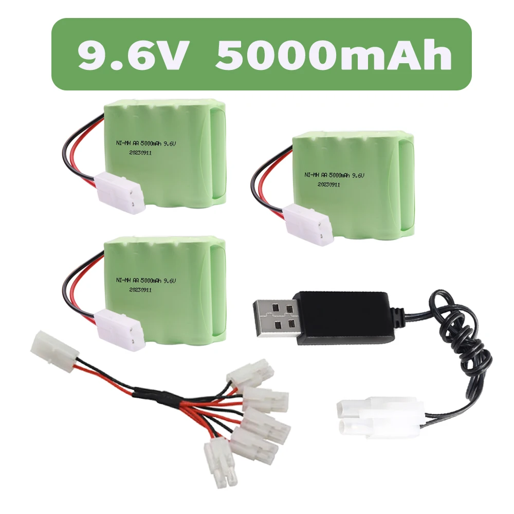 9.6V 5000mah Rechargeable Battery with Charger For Rc toys Cars Tanks Robots Gun toys accessories NiMH 8*AA 9.6v Batteries Pack