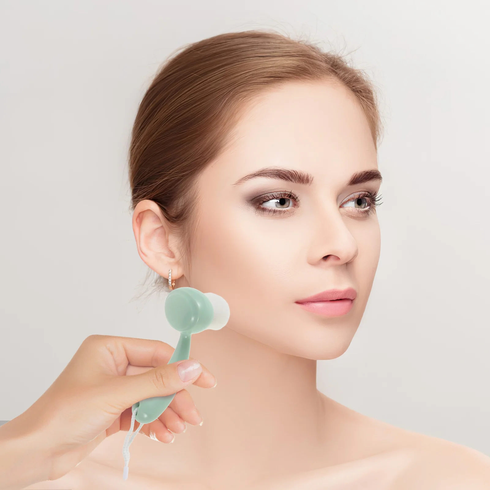 Cepillo de limpieza facial exfoliante, mango largo, verde claro, para eliminación de espinillas, limpieza profunda, depurador Facial suave