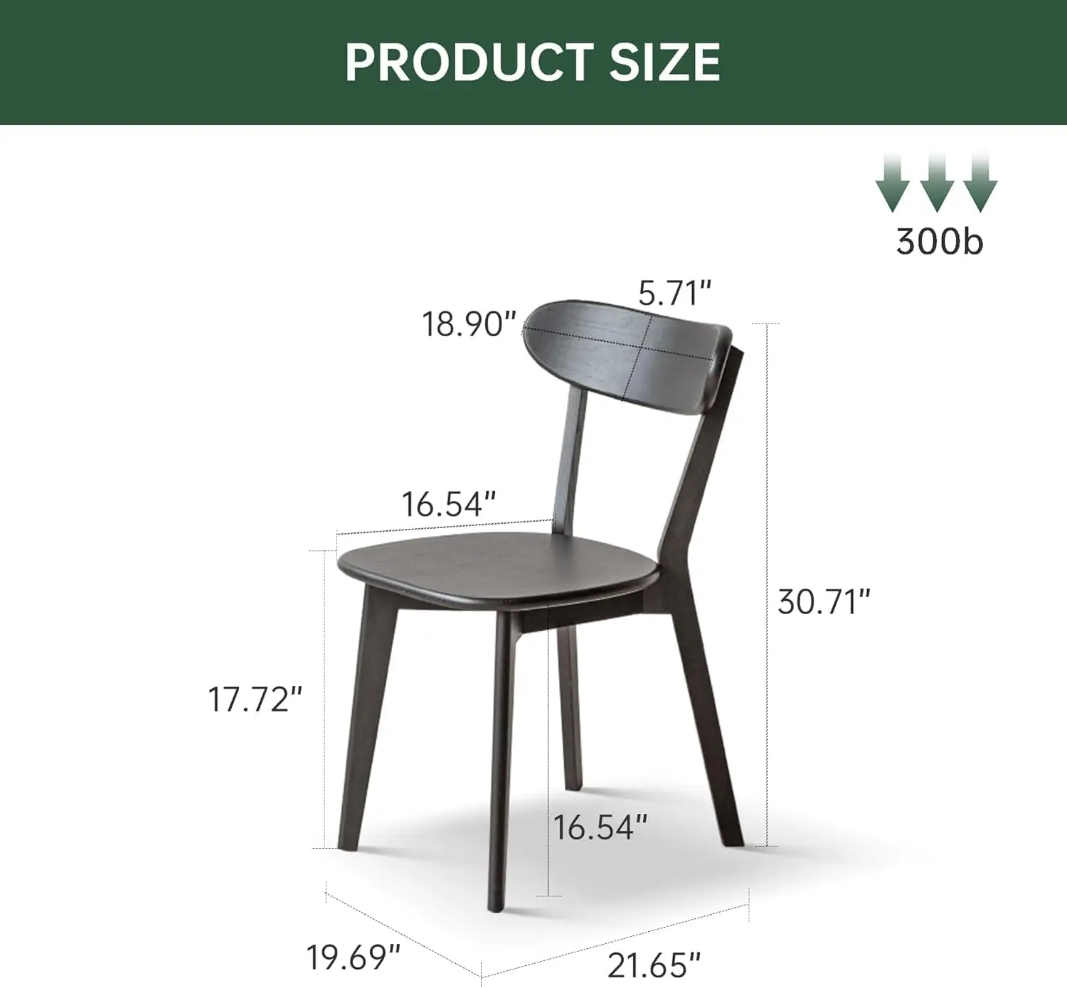 Oak Solid Wood Dining Chair Curved Backrest Modern Kitchen & Living Room Furniture Black 6 Pack, Customized