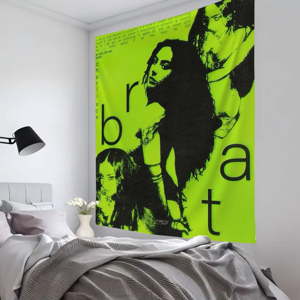 Brat Music Album C-Charli Singer Xcx Tapestry Room Decor Wall Cloth Party Hanging Background Room Decor Baby Room