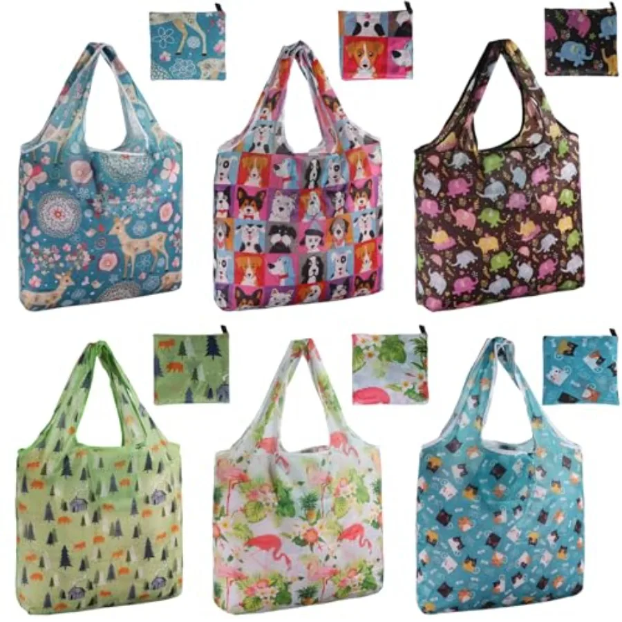 Reusable Grocery Shopping Bags 6 10 Pack, Foldable Tote Bags, Machine Washable Nylon Shopping Totes for Groceries