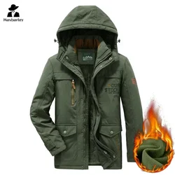 2024 New Winter Warm Jacket Men's Trendy Brand Fleece-lined Thickened Detachable Hat Parka Hiking Hunting Work Cold-proof Coat