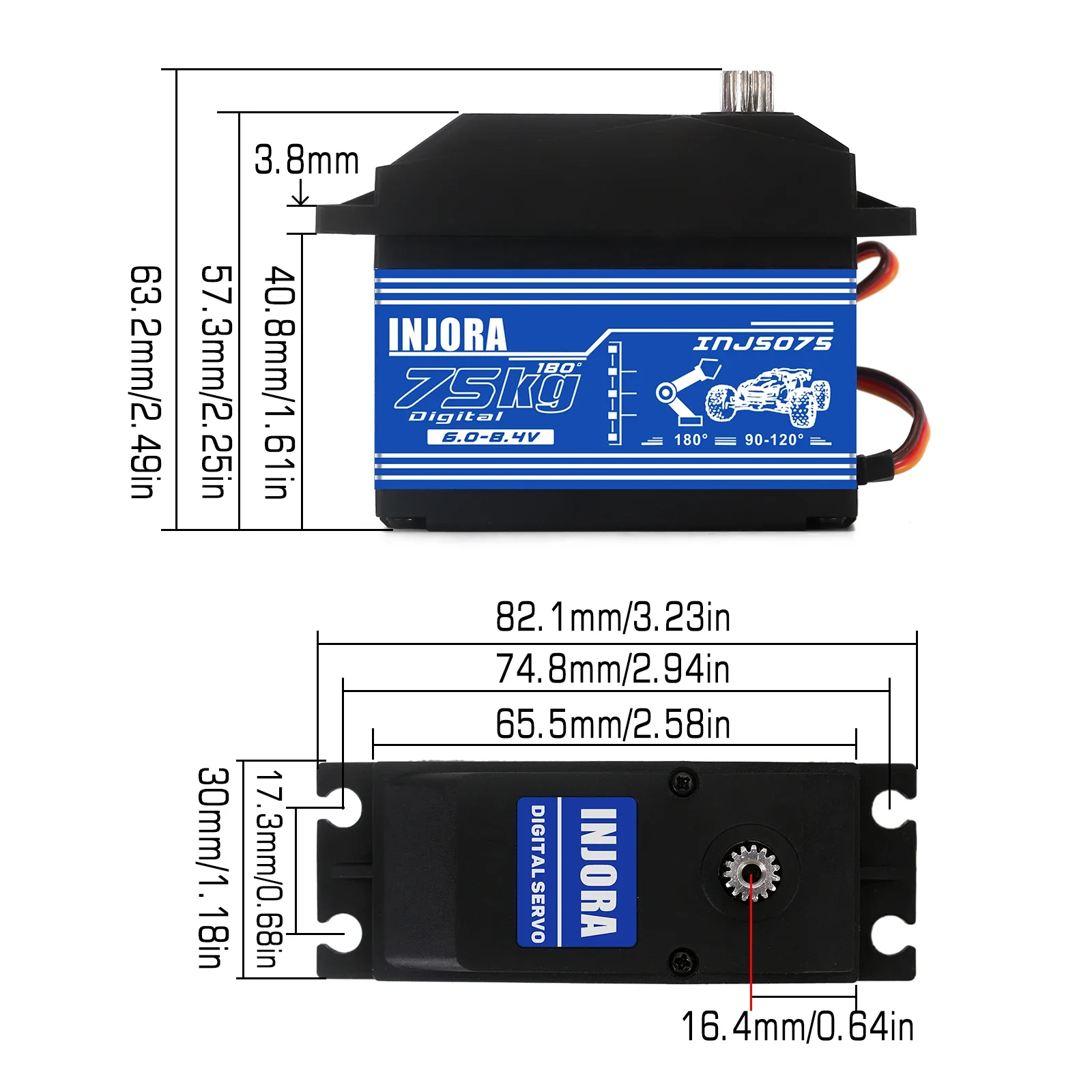 INJS075 Super Torque High Voltage 75KG Digital Servo with 15T Metal Horn for 1/5 BAJA RC Car Parts