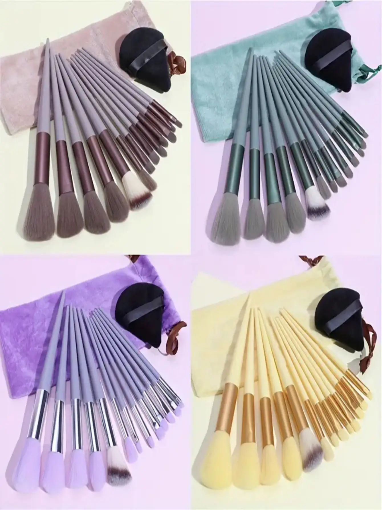 مجموعة فرش مكياج أرجوانية مكونة من 13 قطعة مع إسفنجة مزج - مجموعة فرش مستحضرات تجميل احترافية لكريم الأساس/الكونتور/ظلال العيون #3