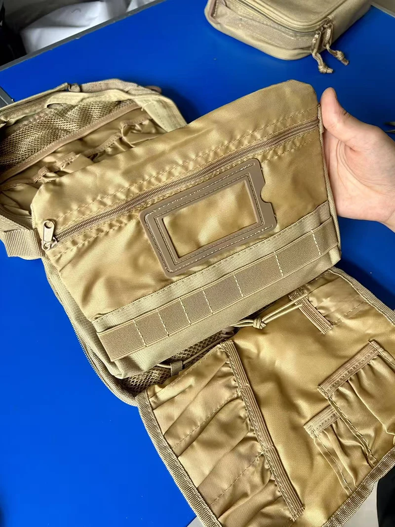 Tragbare Herren-Toilettentasche aus Oxford-Gewebe, Khaki, Reise-Organizer mit mehreren Taschen, hängende Waschtasche für Outdoor-Aktivitäten, Angeln und Kurzreisen – Detail 20