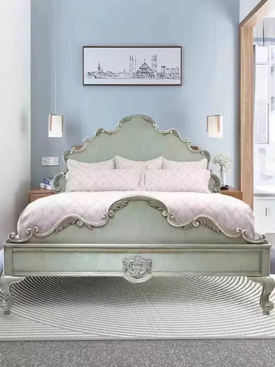 

French retro solid wood bed double master bedroom American country carved 1.8 meters wedding princess villa high-end